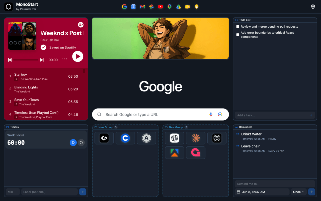 MonoStart — Customizable New-Tab Chrome Extension